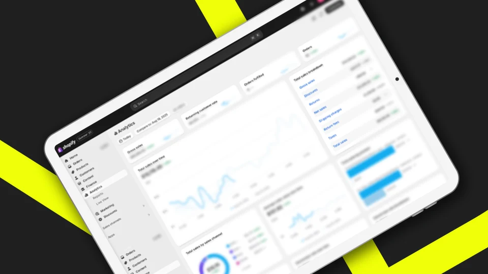 A tablet showing a store analytics dashboard